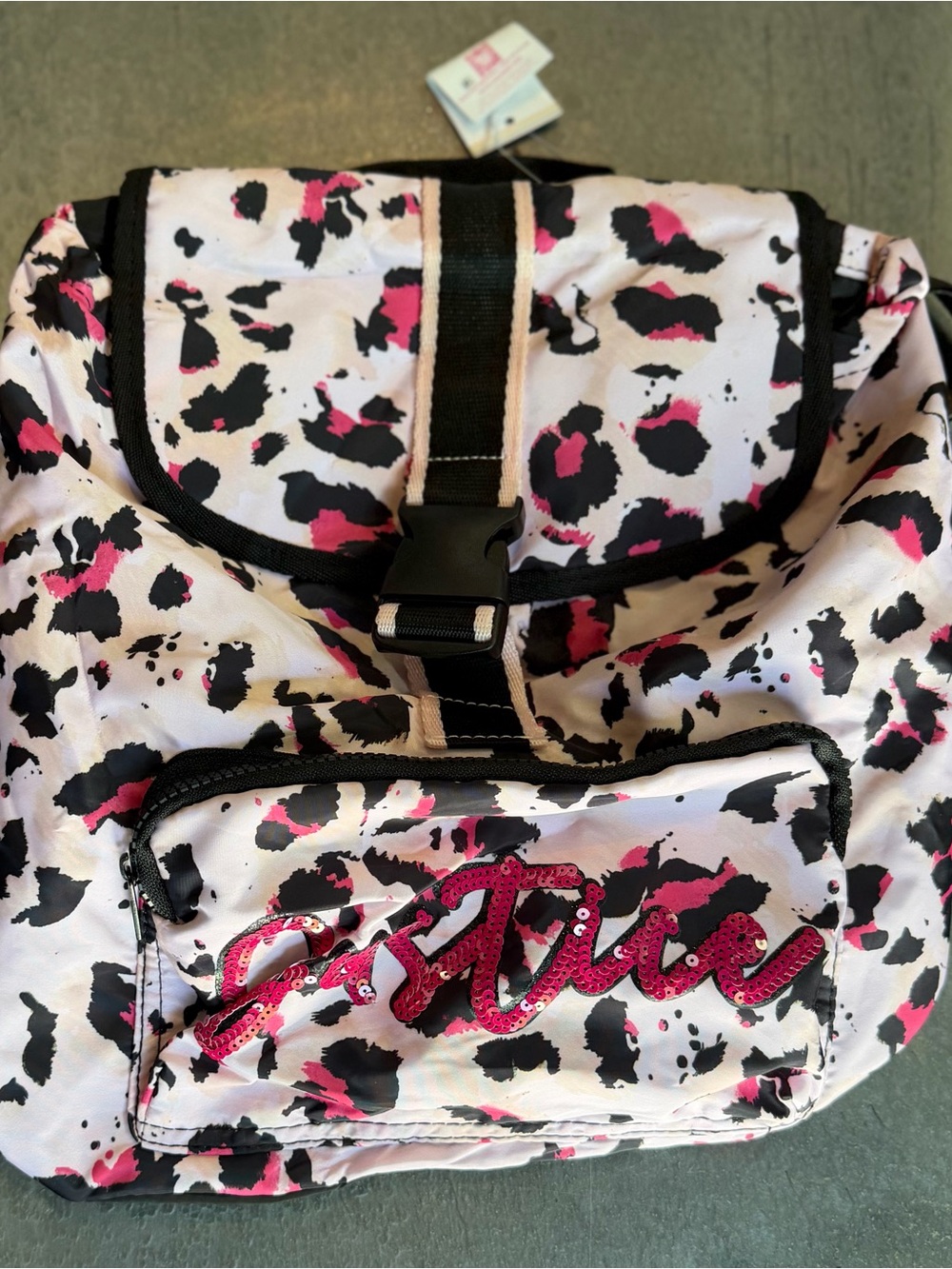 Justice White, Black & Pink Leopard Print Backpack